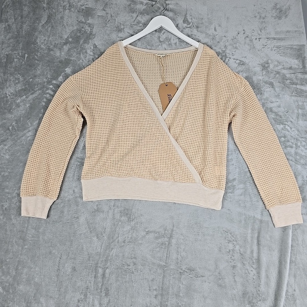 Listicle‎ Waffle Knit Faux Wrap Cardigan Large Beige Balletcore